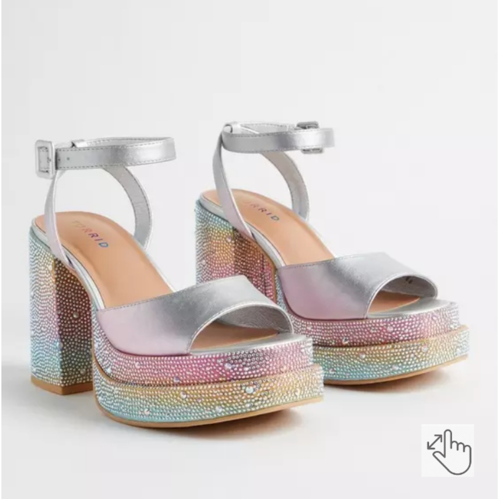 TORRID Silver Platform Heels with Multicolor Rhinestones!! 🌈